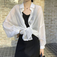 夏季新款雪紡小衫女開衫上衣韓版寬松長袖襯衫外搭薄款披肩外套 雪紡衫女 白色 均碼（80-130斤）