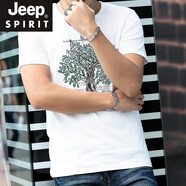 JEEP SPIRIT夏裝新款男士短袖T恤衫韓版圓領(lǐng)棉質(zhì)體恤青春少年男衫潮款 大樹 白 L 175