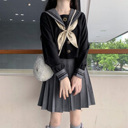 【JK制服官方】| 日月星辰 | 日系正統(tǒng)軟妹JK制服裙名古屋襟三本中間服學(xué)生水手服套裝 六芒星長袖一套 S
