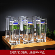樂(lè )美雅玻璃杯子家用茶杯水杯套裝無(wú)蓋喝水杯透明果汁杯牛奶杯6只