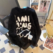 迪伽達韓系學(xué)院風(fēng)軟糯卡通兔子毛衣男女秋冬季氛圍感慵懶風(fēng)百搭針織衫 DDD-888黑色 2XL