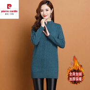 皮爾卡丹（pierre cardin）針織衫女加絨/加厚毛衣半高領(lǐng)中長款毛衣純色秋冬加厚寬松針織 藍(lán)色加/絨加厚 M 95-105斤