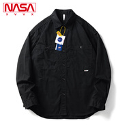 NASA XVVX官方聯(lián)名V領(lǐng)撞色針織開衫毛衣男生春秋季潮流寬松休閑直筒牛仔褲 XH.A150-202-83黑色(襯衫) XL