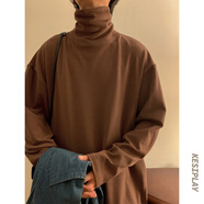 杜小閑 德絨半高領(lǐng)插肩長(cháng)袖t恤男士春秋季復古保暖重磅衛衣男冬季加絨內搭打底衫外套 HD1317 咖色 高領(lǐng)常規 XL