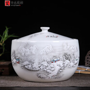 艾登森景德鎮密封陶瓷米缸儲物罐茶葉糯米酒豬油鹽面粉防潮蟲(chóng)五谷雜糧桶 米白色 雪景10斤