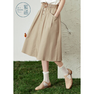 紫涵A版傘裙半身裙森系文藝簡(jiǎn)約中長(cháng)裙夏季百搭純色裙子 咖色 XS