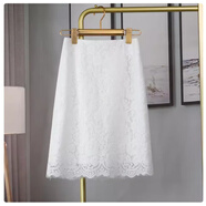 羅蒙（ROMON）半身裙女2025新款小個(gè)子百搭顯瘦水溶蕾絲高腰a字裙紗網(wǎng)及膝中裙 白色 【春夏款】 L