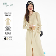 片斷連衣裙女冬季新款法式復古氣質(zhì)收腰顯瘦通勤小個(gè)子長(cháng)裙 卡其 165/88A/L