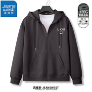 真維斯（JEANSWEST）衛(wèi)衣男女連帽2025春秋款日系拉鏈開衫外套寬松運(yùn)動(dòng)外套重磅連帽衫 深灰（表情笑臉白X） XL (推薦125斤-150斤左右)