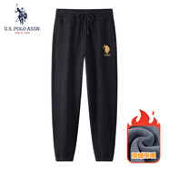 U.S. POLO ASSN.保羅運(yùn)動(dòng)休閑褲男加絨保暖冬季寬松直筒跑步長(zhǎng)衛(wèi)褲 黑色束口 XL 