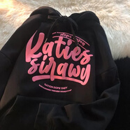 嬌茹妮 別致上衣衛衣連帽上衣潮日系古著(zhù)ins連帽衛衣女初秋寬松韓版外套 黑色薄款（高品質(zhì)棉） XXL（136—160斤）