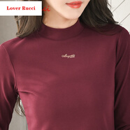 LOVER RUCCI半高領(lǐng)咖色打底衫女春秋女士純棉長袖t恤衫修身內(nèi)搭上衣小衫 酒紅色 XL (115-125斤)