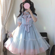 唐努烏唐努烏洛麗塔新款洛蕾小姐Lolita洋裝袖子可拆卸op連衣裙仙女 泡芙OP藍色 M