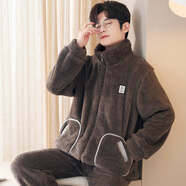 雅鹿睡衣男冬季加絨加厚珊瑚絨家居服套裝2025新款大碼男士睡衣防靜電 NSYDU-TS107奇妙星球迷彩棕 XL (建議體重130-150斤)