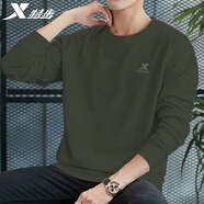 特步（XTEP） 衛(wèi)衣男裝套頭t恤衫夏季休閑運(yùn)動(dòng)服飾男士保暖打底寬松大碼跑步服 棕綠-logo基礎(chǔ)圓領(lǐng)-不加絨 L /175 -現(xiàn)貨速發(fā)