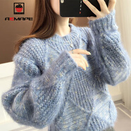 AEMAPE 針織衫女2026春秋冬季新款時(shí)尚百搭圓領(lǐng)毛衣韓版寬松上衣 MX-7246_藍色 M