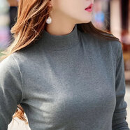 映雯莫代爾棉打底衫女半高領(lǐng)長(cháng)袖T恤春秋新款修身色衫女裝秋衣 灰色 L 105-120