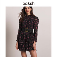ba&sh bash春夏印花系帶高腰襯衫蛋糕裙短款雪紡連衣裙女1H21CATI CARBONE M (1)
