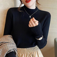 奕卬半高領(lǐng)打底衫女秋冬內(nèi)搭毛衣女2023新款高級感上衣修身洋氣針織衫 黑色
