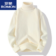 羅蒙（ROMON）打底高領(lǐng)毛衣男士秋冬季內搭線(xiàn)衣加絨加厚白色一體絨針織衫 米白色【一體絨保暖】 M【男女通穿 可貼身穿】