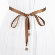 毛線(xiàn)腰帶時(shí)尚絲綢緞布腰帶女裝飾連衣裙百搭加長(cháng)細腰繩毛衣腰帶學(xué)生小領(lǐng)帶 玫瑰花絲帶 棕色