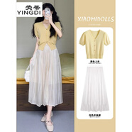 熒蒂（YINGDI）連衣裙女裝2025新款夏季穿搭配一整套小個(gè)子小香風(fēng)上衣套裝裙子女 上衣+裙子【套裝】 M