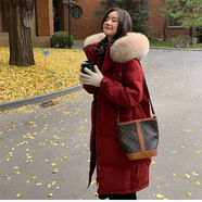AEMAPE安可拉紅羽絨服女中長(cháng)款2025新款秋冬韓版時(shí)尚氣質(zhì)加厚大毛領(lǐng)外套紅色（不帶毛領(lǐng)）S _（90斤-125斤）