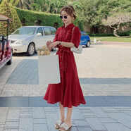 瑪朵帝訂婚衣服紅色連衣裙女夏2024新款韓版氣質(zhì)時(shí)尚收腰短袖襯衫裙法式 紅色 氣質(zhì) 時(shí)尚 XS 約85-105斤