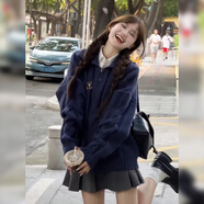 DXOT日系學(xué)院風(fēng)寬松藍(lán)色麻花毛衣秋冬季女2025新款韓系慵懶風(fēng)針織衫女 【寶藍(lán)色毛衣】 2XL 65/70kg