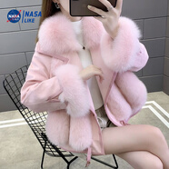 NASALIKE2025冬新款麂皮絨仿狐貍毛保暖外套女冬海寧時(shí)尚羽絨服短款大衣女 粉色【加棉加厚】 S 【建議80-100斤】