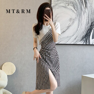 MT&RM輕奢潮牌 精致連衣裙女夏季時(shí)尚千鳥格顯瘦氣質(zhì)不規(guī)則裙子女 黑白格子 S