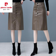 皮爾卡丹（pierre cardin）半身裙女秋冬季PU皮裙2026年新款高腰顯瘦A字一步裙中長(cháng)款皮裙 6091 咖色-高品質(zhì) XL 建議/115-125斤