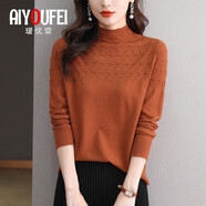 璦優(yōu)霏（aiyoufei）毛衣女套頭時(shí)尚針織衫女裝秋冬新款半高領(lǐng)上衣女減齡內搭打底衫女 1051焦糖 M建議95-105斤左右