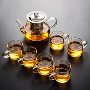瓷牌茗茶具（cipaiming teaset） 透明玻璃茶具整套套裝家用功夫茶壺茶杯會(huì)客泡茶器 透明把《八駿壺》6個(gè)把杯