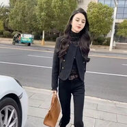矜持范新款短款西服小香風(fēng)外套女春秋季潮2025名媛百搭氣質(zhì)上衣 黑色 S 建議(體重80-100斤)
