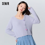 森馬（Semir）毛衣女短款花朵少女感冬季小性感V領(lǐng)毛衫甜美小心機 紫色調00477 150/76A/XS