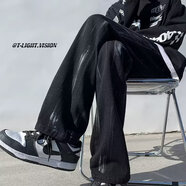 迪伽達 牛仔褲男士文藝高腰新款潮時(shí)尚秋季潮流休閑直筒長(cháng)褲子男 GCFS-C1951黑色 M