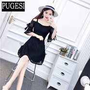 性感蕾絲連衣裙女夏2019新款潮韓版氣質(zhì)顯瘦春季裙子女裝 黑色 S