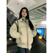 DXOT美式復古飛行員夾克棉服外套女冬季夾棉加厚保暖小個(gè)子棉衣棉襖潮 灰綠色 (顏色偏白) M 建議95-110斤