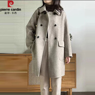 皮爾卡丹（pierre cardin）雙面羊絨大衣女秋冬2025年新款中長款雙排扣深灰色羊毛呢外套 燕麥色 H版衣長80-83 M 建議115斤-135斤
