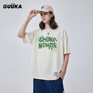 古由卡（GUUKA）xSANK嘻哈潮牌t恤男士短袖夏季情侶裝劉宇同款休閑寬松五分半截袖 奶油白色 F4663 XS