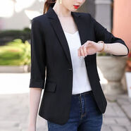 索宛亦（SUOWANYI）薄款西裝外套女薄款2024新款春夏七分袖休閑小個(gè)子西服女上衣短款 黑色西裝 2XL建議120130