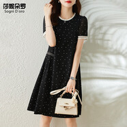 莎妮朵羅大碼女裝胖妹妹夏裝新品胖mm顯瘦款遮肚子波點(diǎn)A字雪紡連衣裙17182 黑色 2XL 建議120-140斤穿著(zhù)
