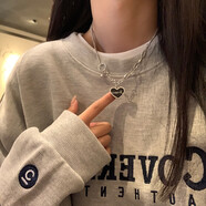 戴巖 項鏈女潮小眾設計愛(ài)心項鏈甜酷毛衣鏈秋冬季設計感鎖骨鏈嘻哈衛衣脖頸鏈潮小眾簡(jiǎn)約冷淡風(fēng) 黑色愛(ài)心項鏈