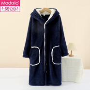 莫代爾珊瑚絨睡袍秋冬加絨加厚長(cháng)款連帽羊羔絨睡衣女2025年新款日式浴袍 暗青色(男款) 珊瑚絨(斜插口袋) M 100-140斤