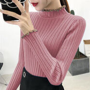 索宛亦韓版加厚半高領(lǐng)毛衣女裝秋冬新款長袖打底針織衫上衣 粉色 S【建議80-95斤】