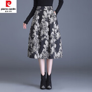 皮爾卡丹（pierre cardin）提花半身裙a字裙中長款女秋冬2024新款高腰遮胯顯瘦花苞裙休閑裙 灰色花 L 腰圍2尺1/ 可穿101至110斤