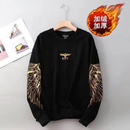 BOY25新款 男女款老鷹翅膀長(cháng)袖圓領(lǐng)情侶裝 加絨款衛衣 黑色新翅膀 XL (適合130-155斤)