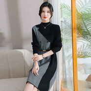 羅蒙（ROMON）中老年女裝新款中年媽媽裝毛衣女套頭韓版加厚中長(cháng)款秋冬連衣裙女 黑色 L （建議90-110斤）
