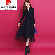 皮爾卡丹女裝氣質(zhì)韓版網(wǎng)紗拼接針織長裙女2022秋季新中長款羊毛顯瘦打底連 皮爾卡丹黑色 2XL 皮爾卡丹